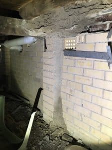 Mud tube and extensive termite mudding in sub-floor